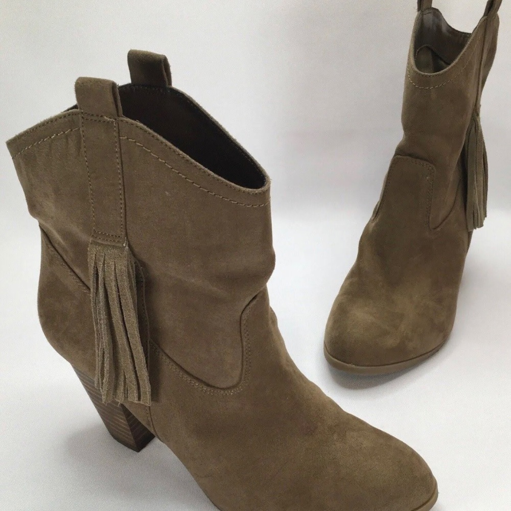 Nine West Women’s Ankle Boots Fringe Western Booties Brown